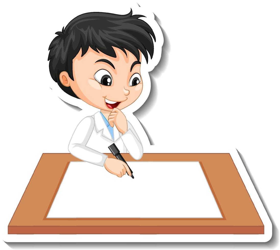 Scientist boy cartoon character with blank table vector