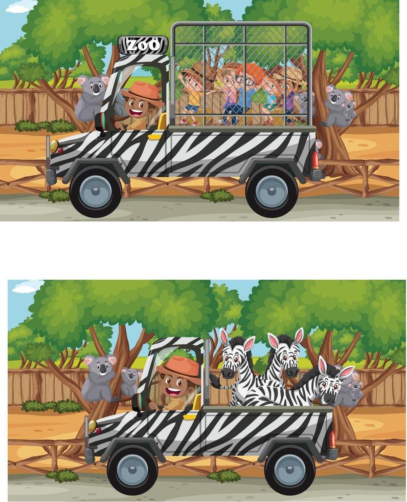 Children in the Safari scene with koala group vector
