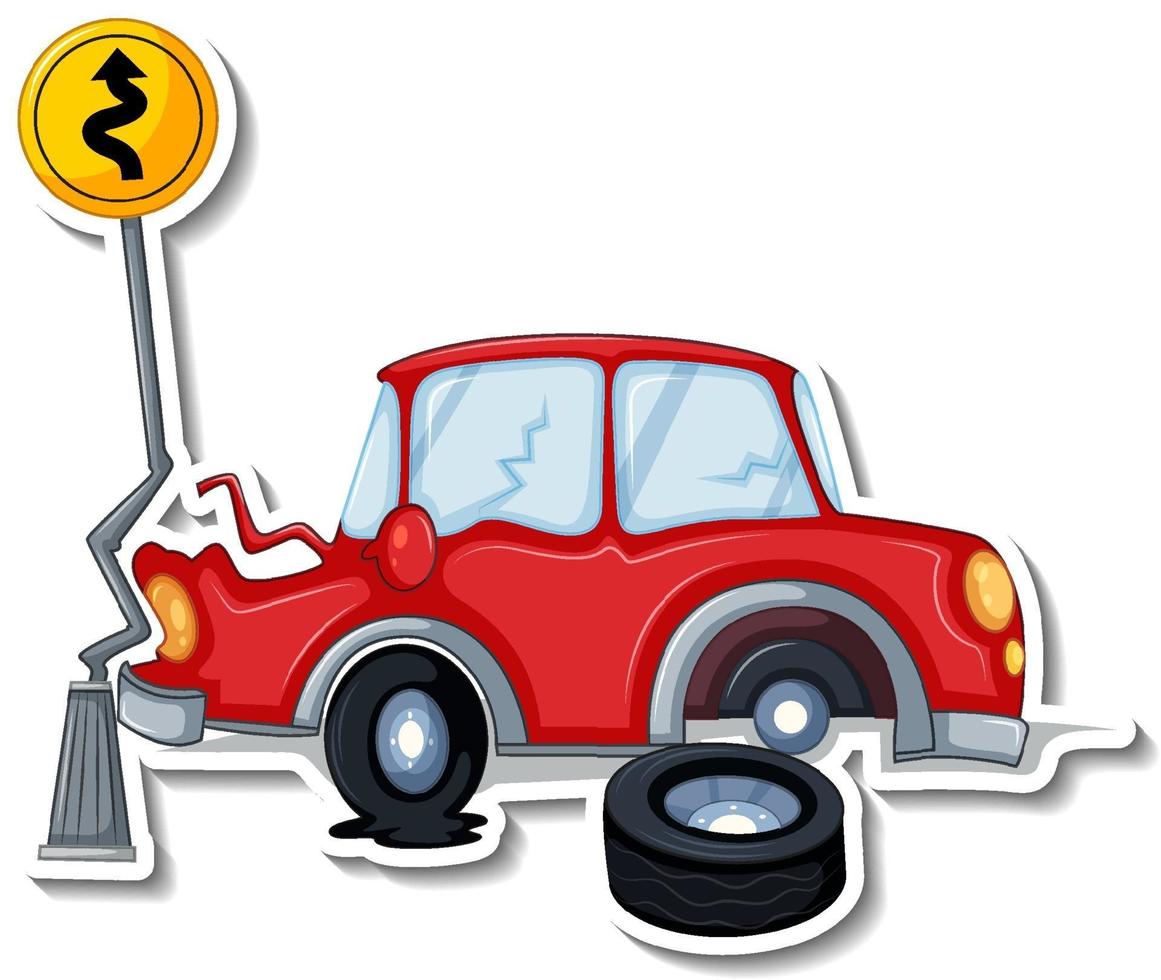 Sticker design with wrecked car isolated vector