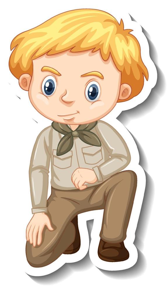 Boy in safari outfit cartoon character sticker vector