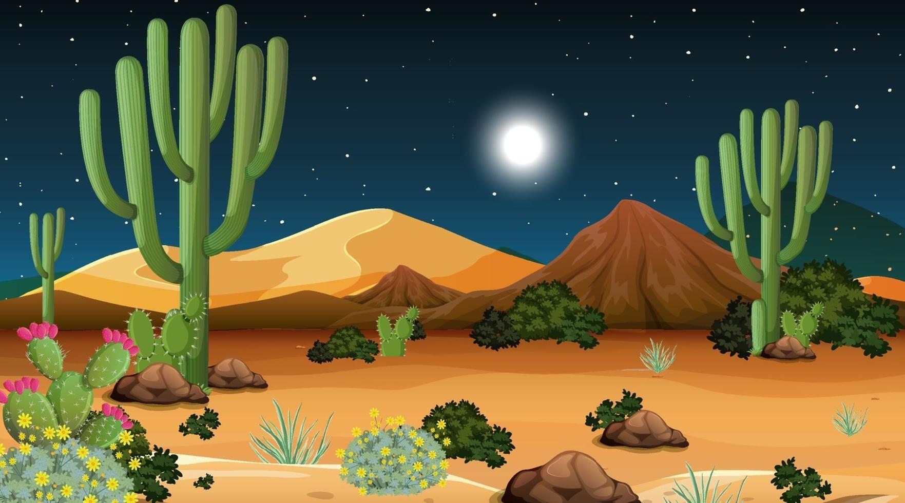 paisaje de bosque desértico en la escena nocturna vector