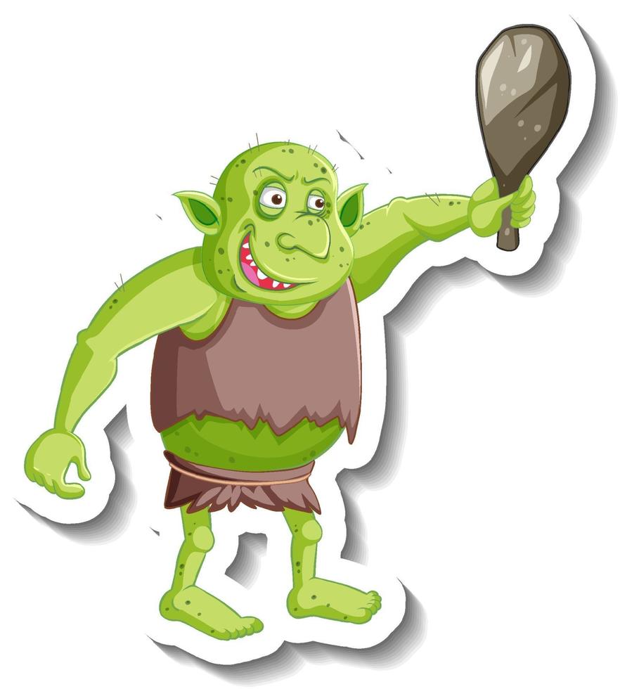 pegatina de personaje de dibujos animados duende verde o troll vector