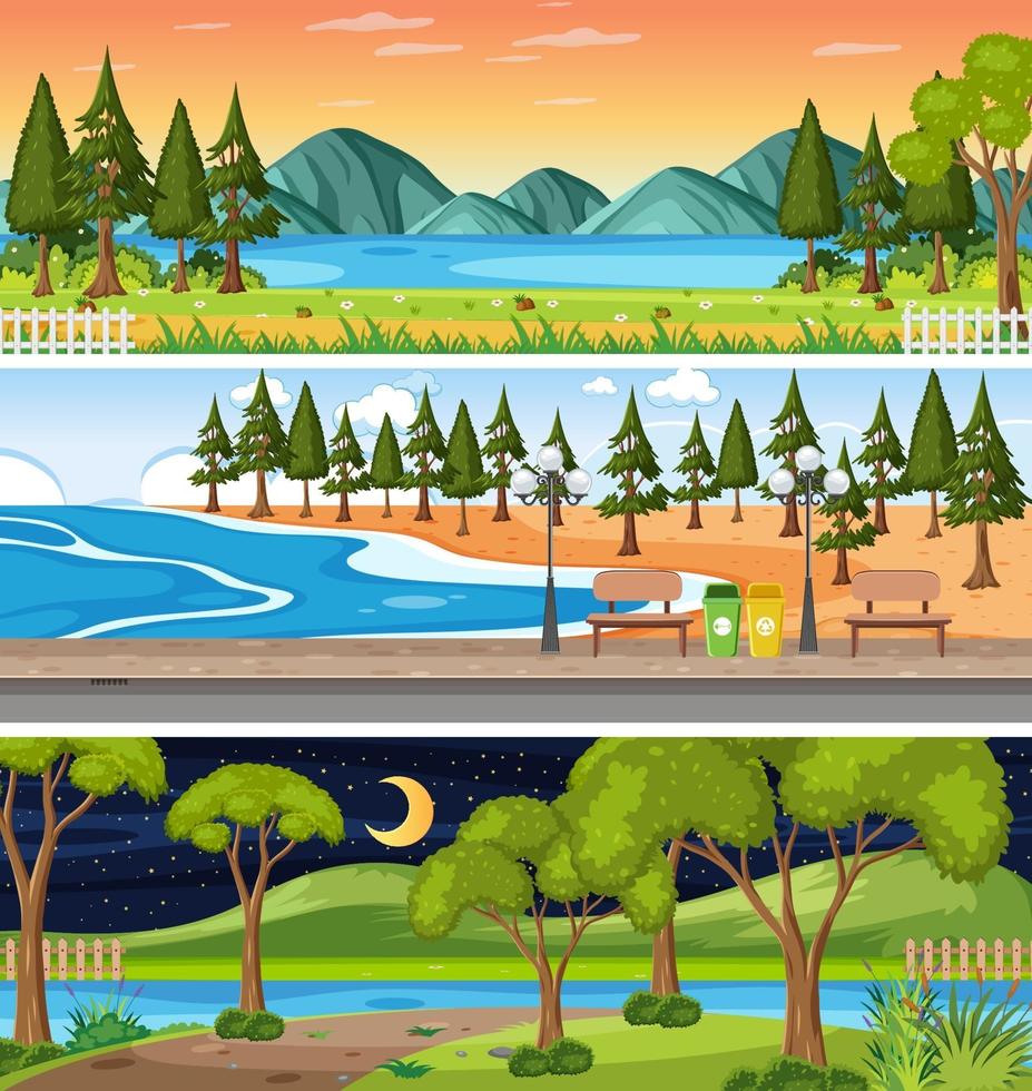 Set of different nature horizontal scenes vector