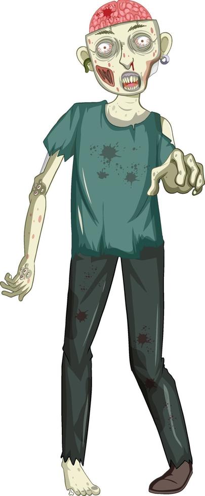 aterrador personaje zombie sobre fondo blanco vector