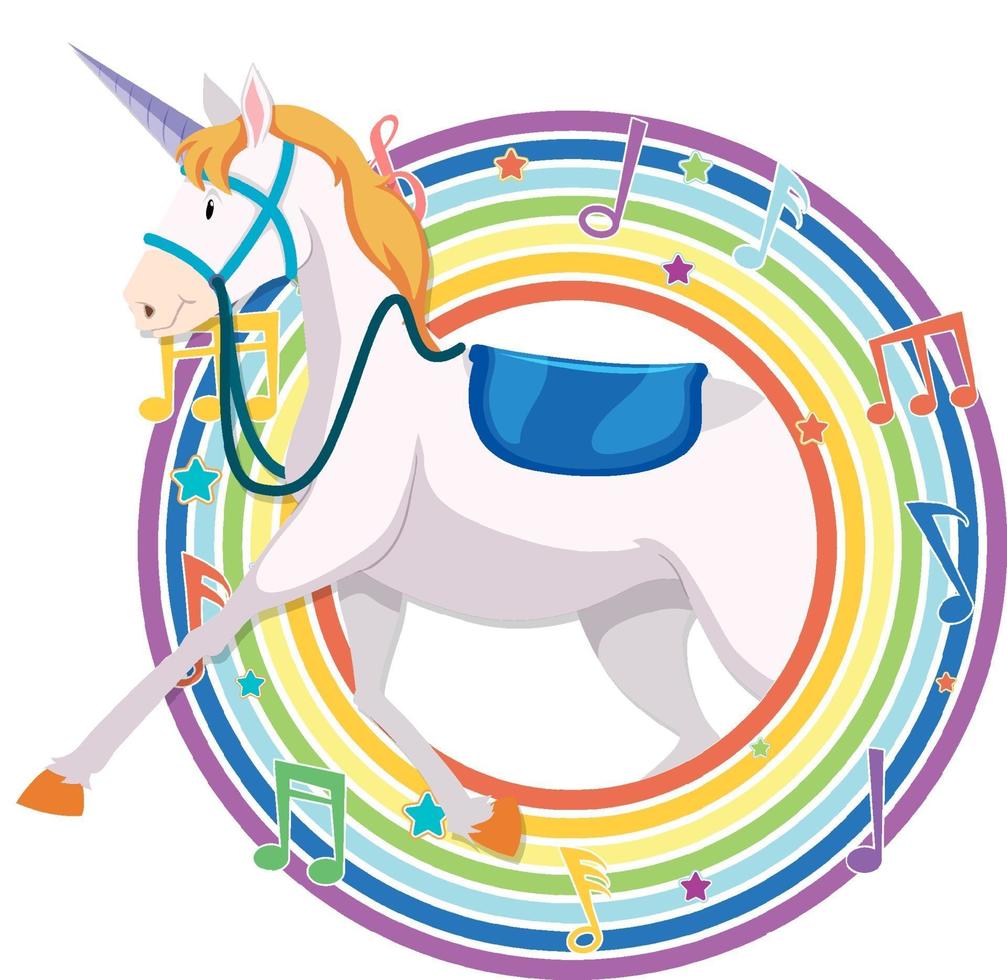 unicornio en marco redondo arcoiris vector
