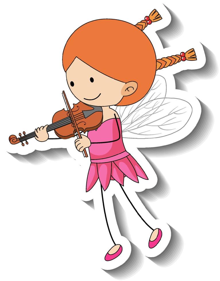 Sticker template with a fairy girl playing a violin isolated vector