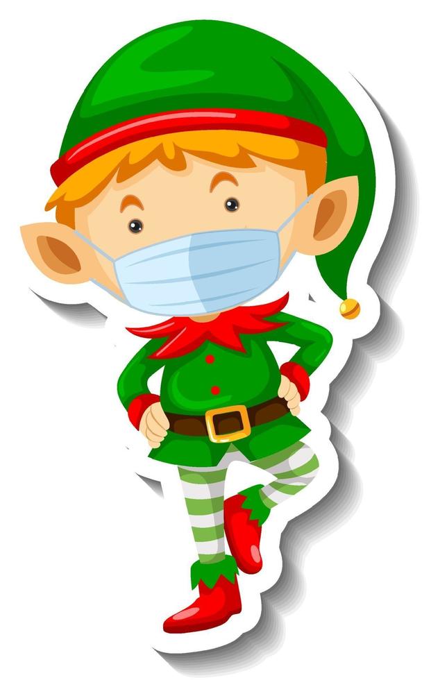 A sticker template with Cute elf wearing mask vector