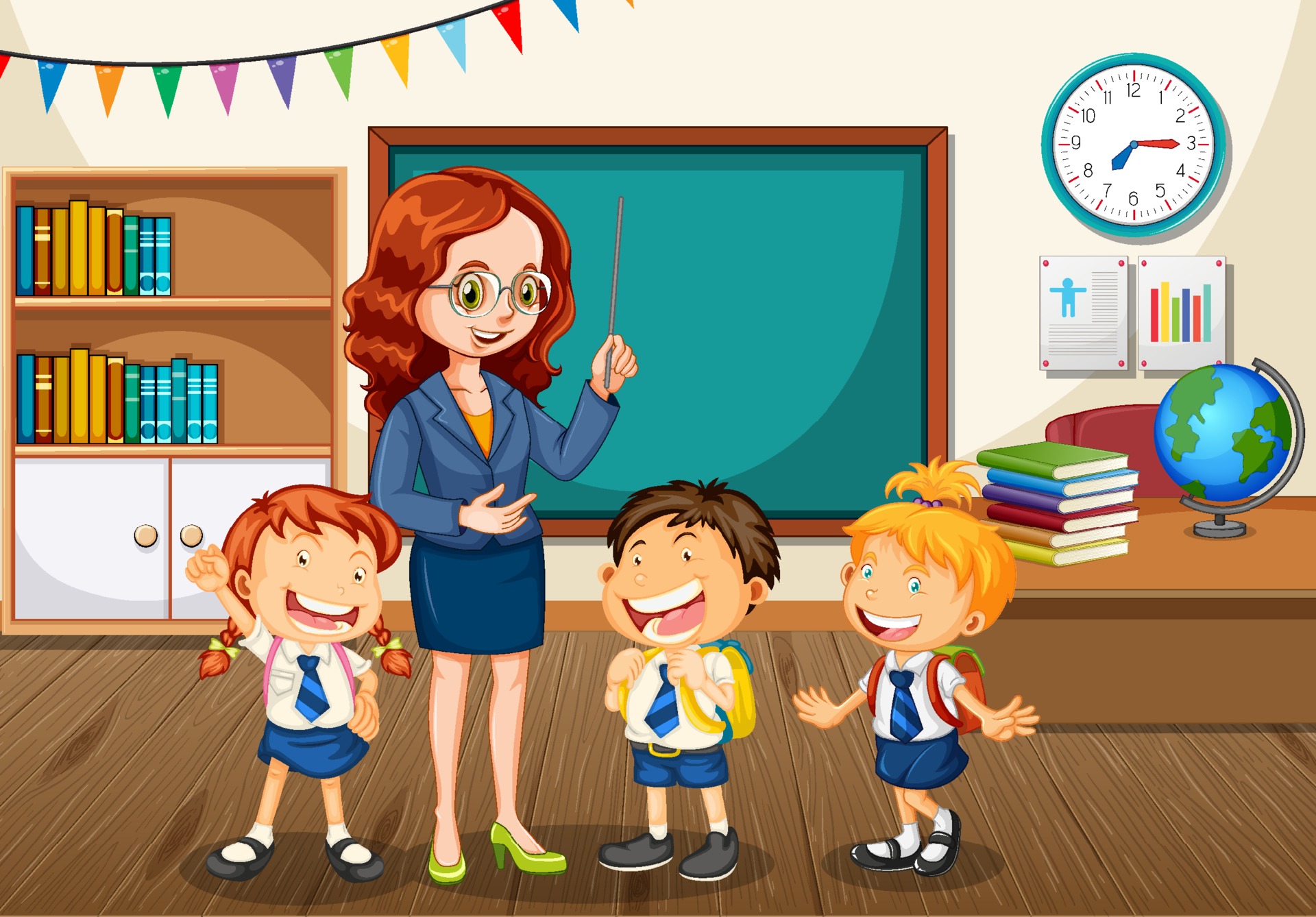 Teacher talking with students in the classroom scene 3188967 Vector Art