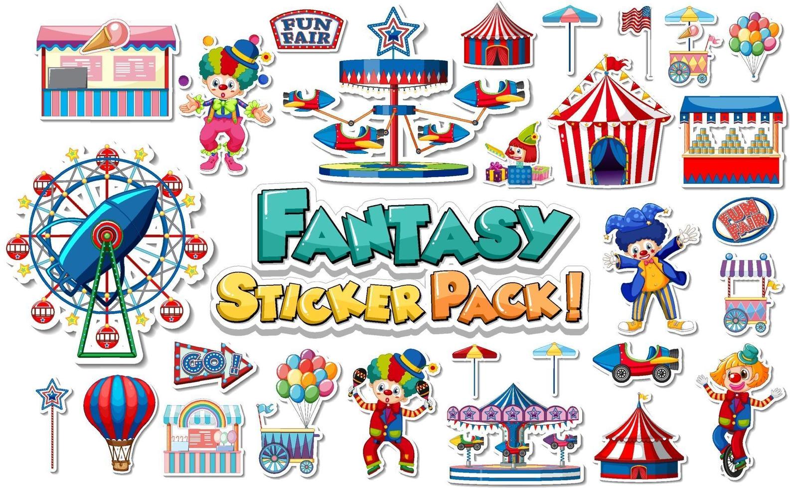 Sticker set with amusement park and funfair objects vector