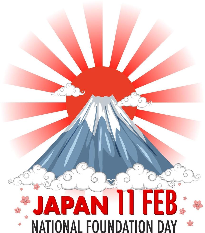 banner del día de la fundación nacional de japón con el monte fuji y los rayos del sol vector