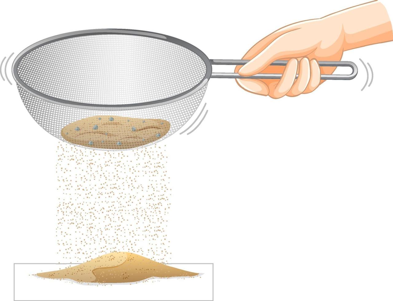 Sifting Sand Experiment with Hand Shaking Colander vector