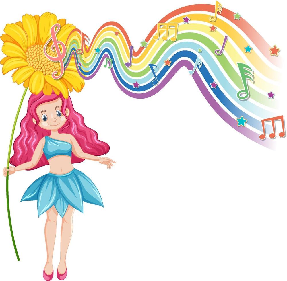 Cute fairy cartoon character with melody rainbow wave vector