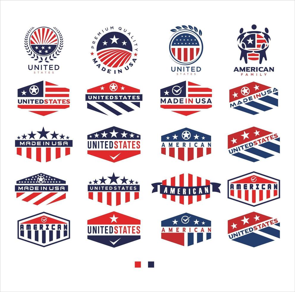 gran conjunto de diseño de logotipo de Estados Unidos. hecho en estados unidos logo bandera americana vector