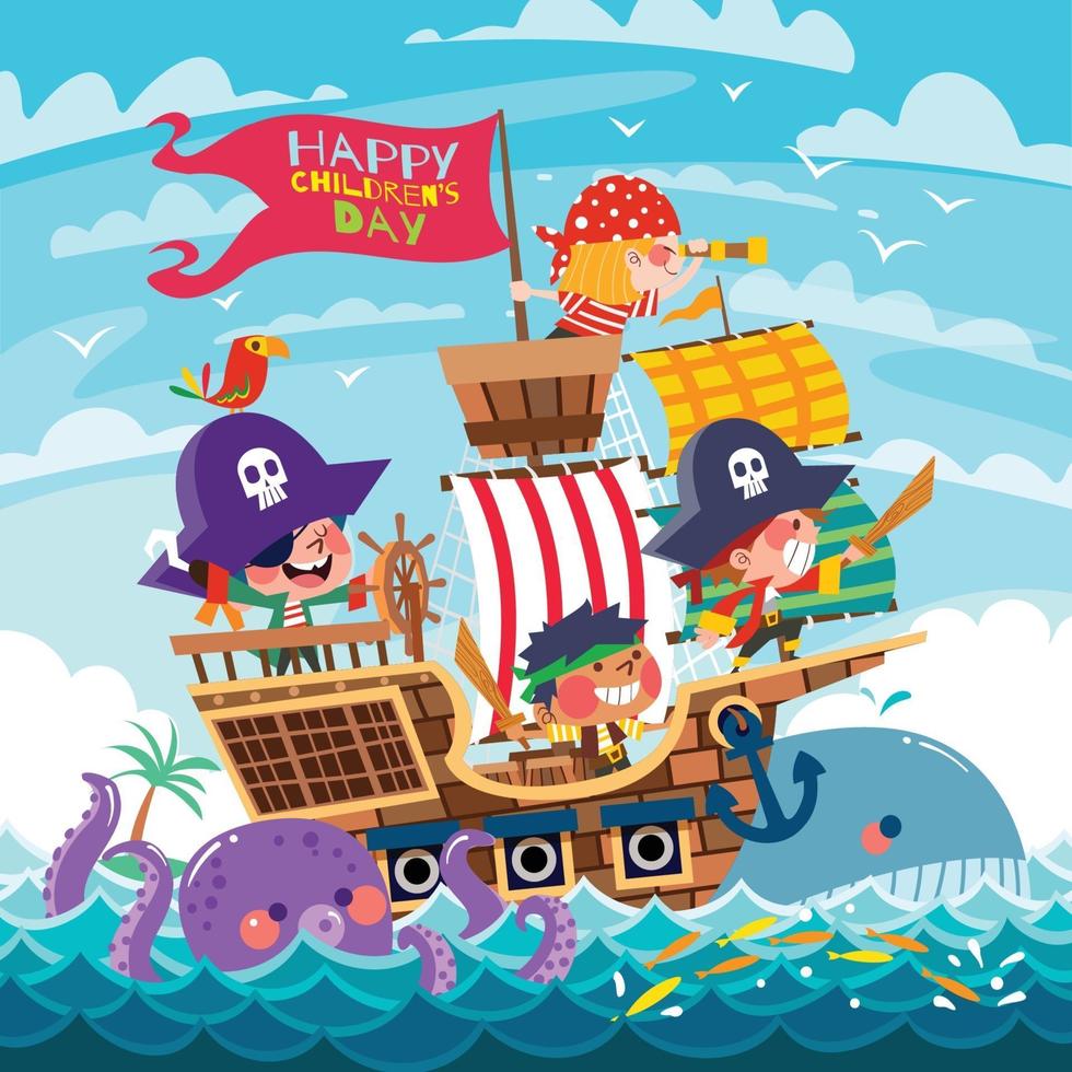 Happy Children's Day Concept with Kids Playing Pirates vector