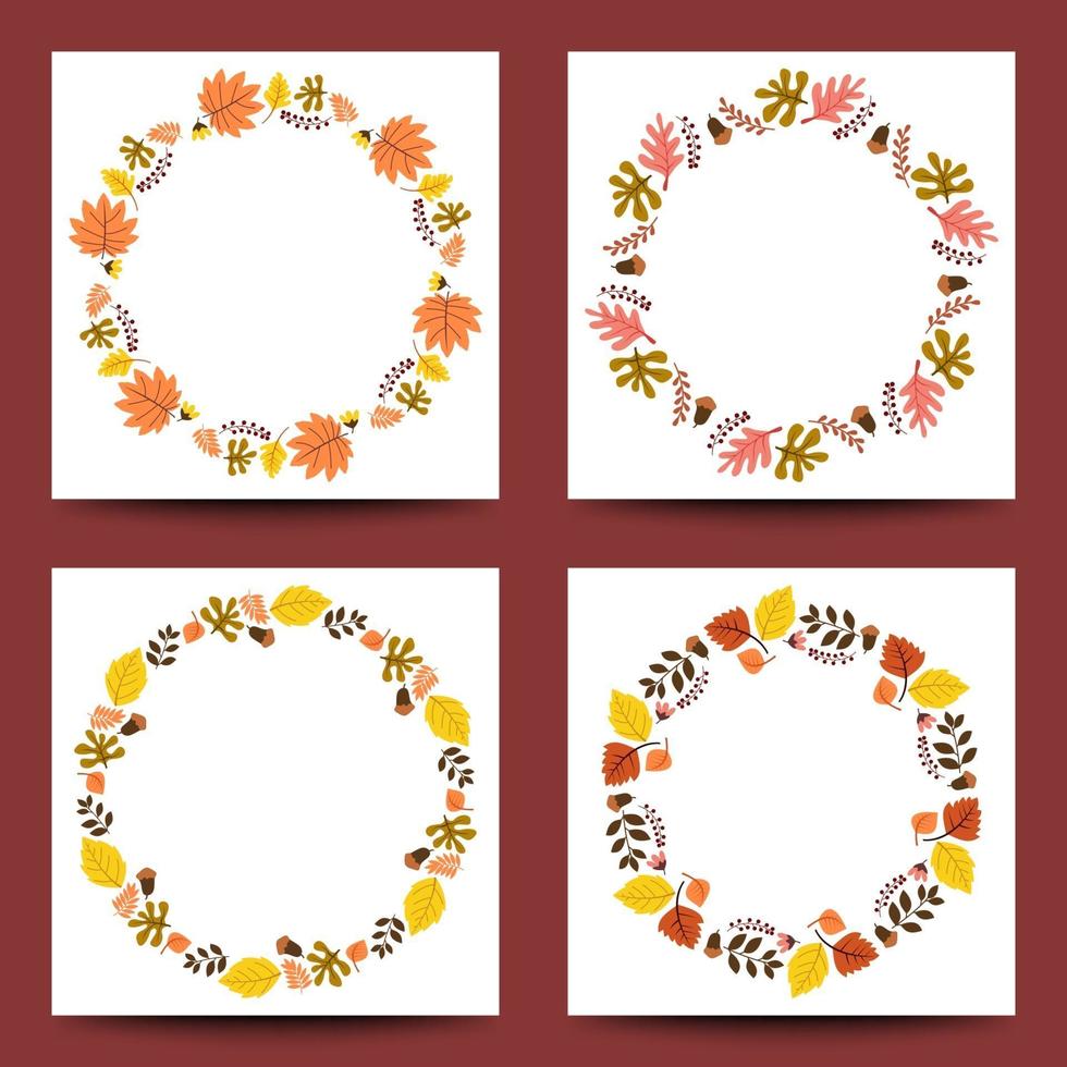 conjunto de colección de corona de hojas de otoño vector