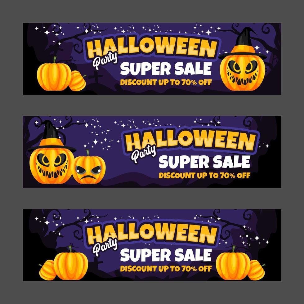conjunto de banner de venta de fiesta de halloween vector