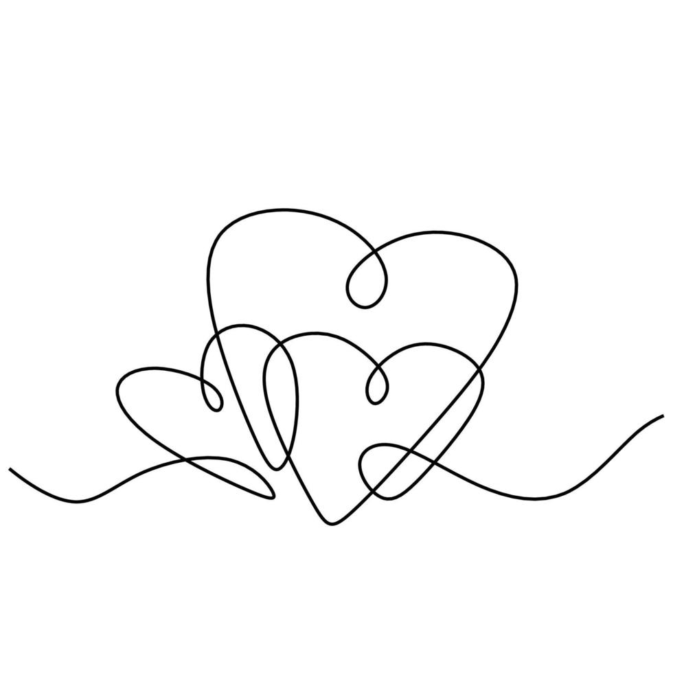 monoline tres corazones abrazando el dibujo de línea continua vector