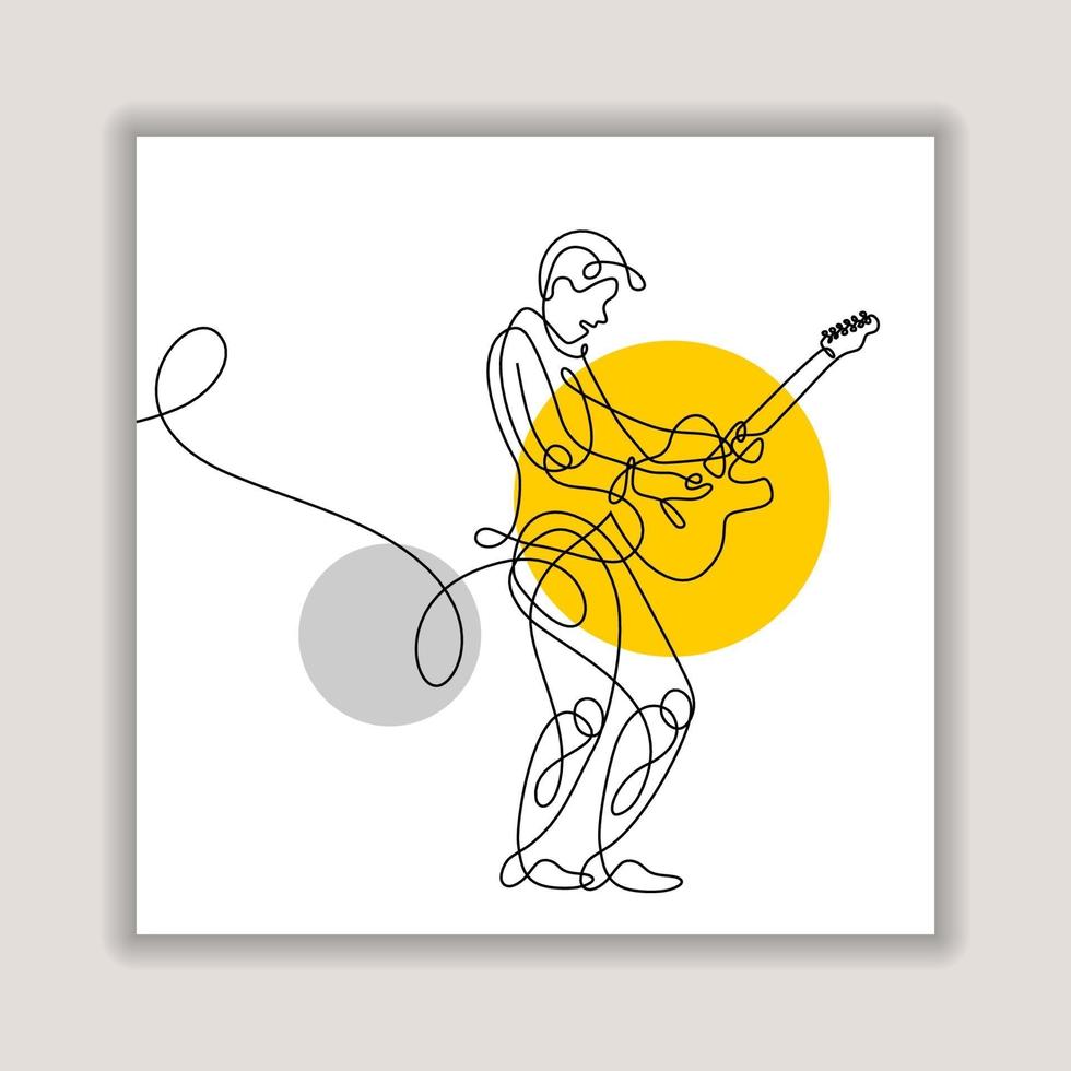 a man playing electric guitar continuous one line vector