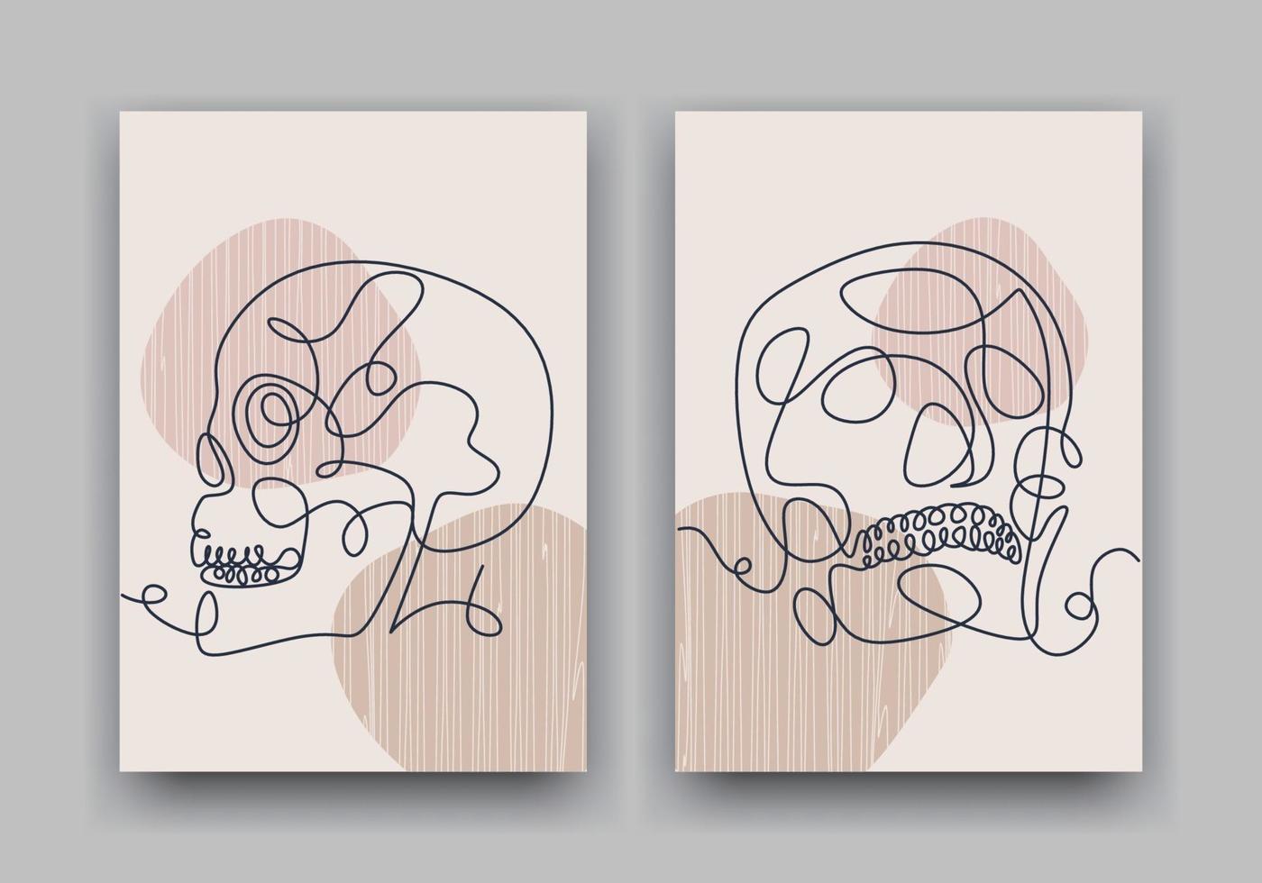 Continuous line drawing of Skull set vector