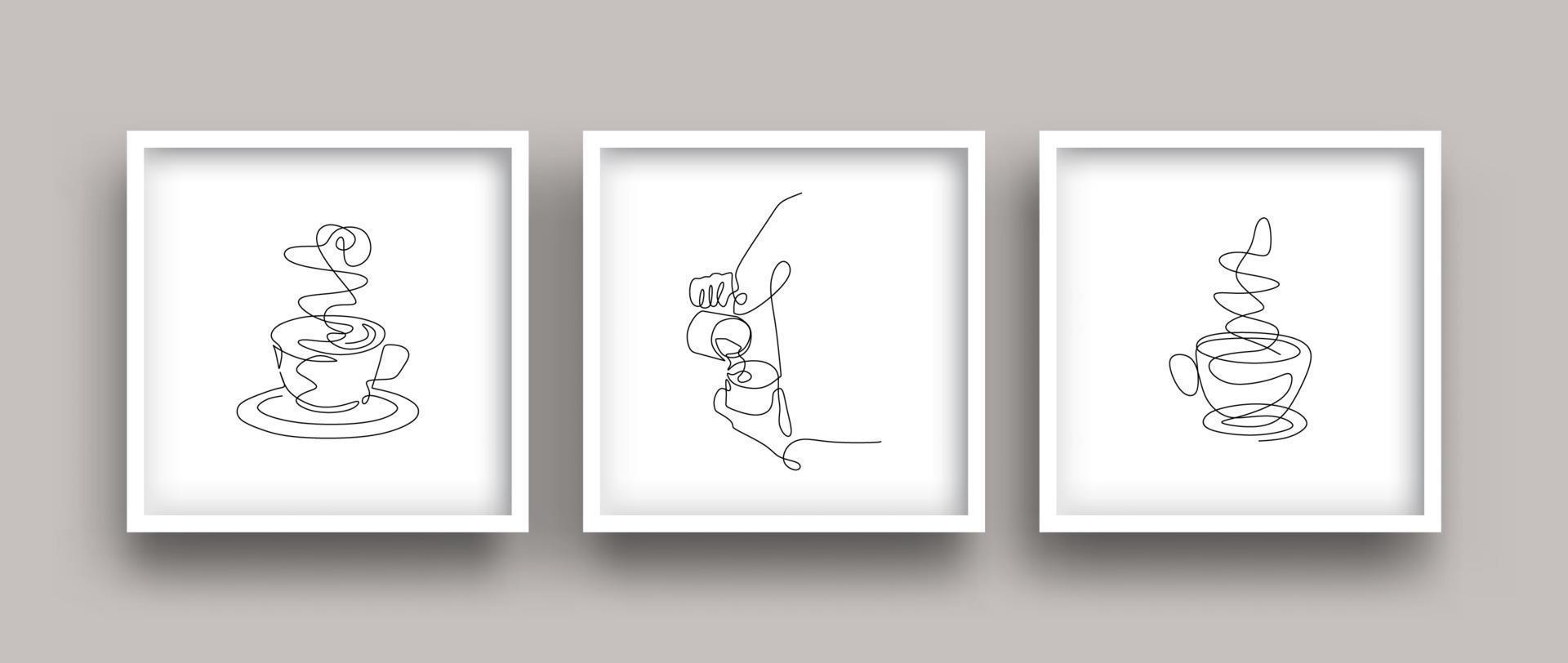 Continuous line drawing of coffee set. Minimalism line art. vector