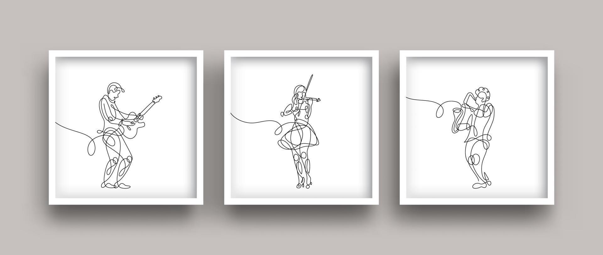 One line drawing of musician performing and playing music vector