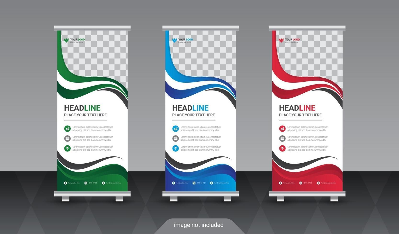 Modern company roll up standee banner in blue red and orange color vector