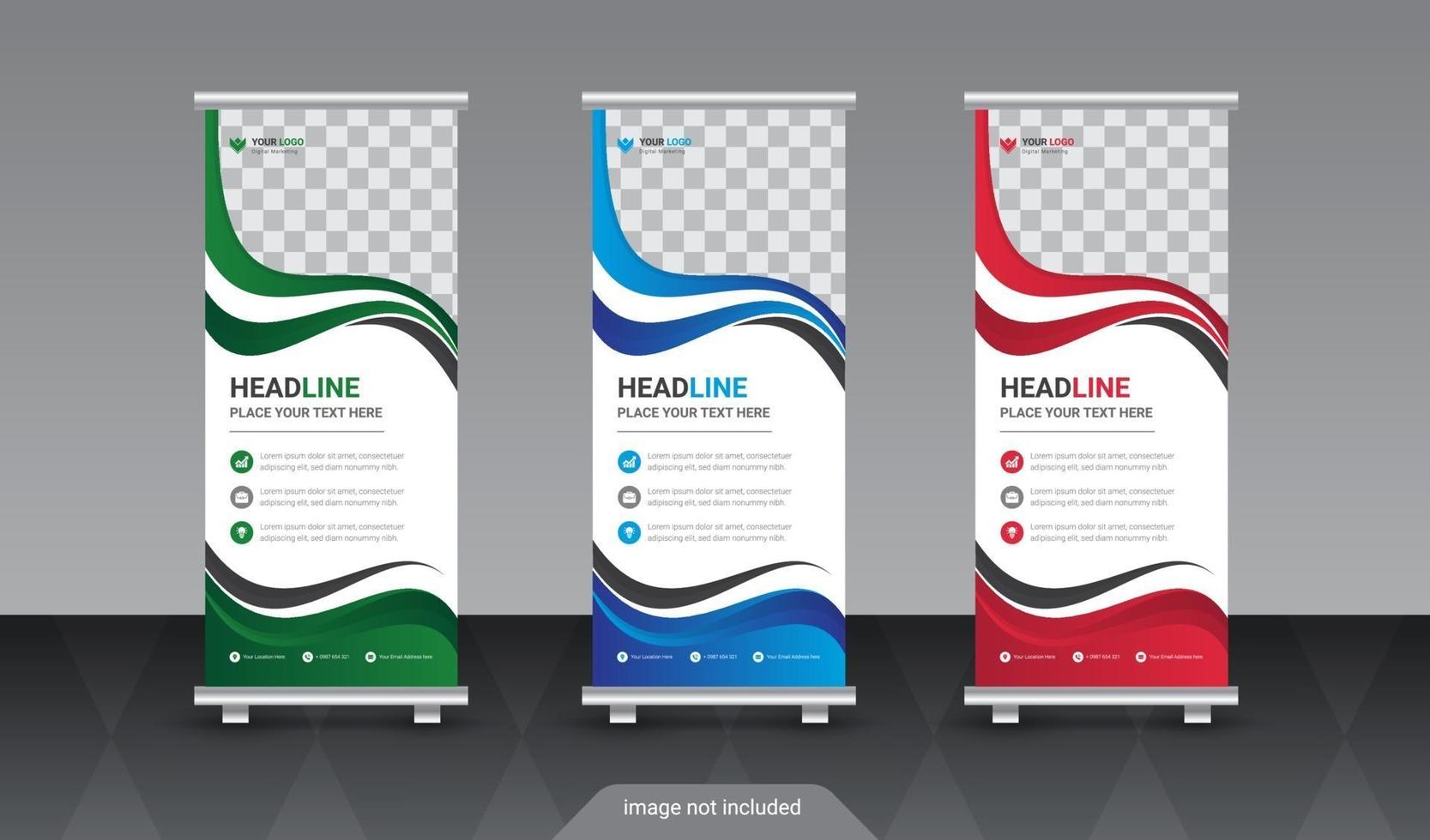 empresa moderna roll up banner standee en color azul rojo y naranja vector