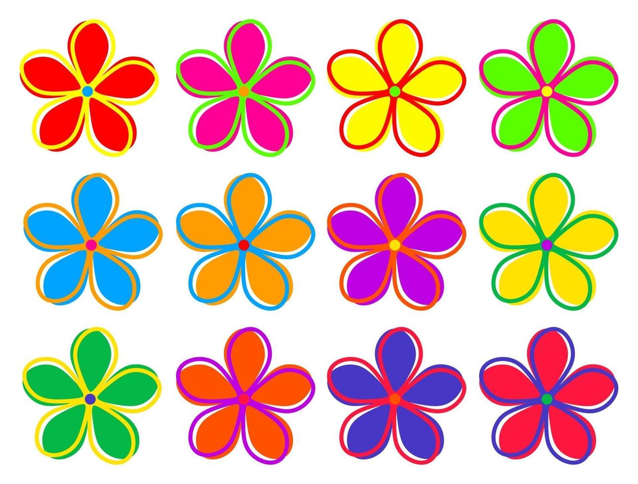 colorido conjunto de flores retro vector