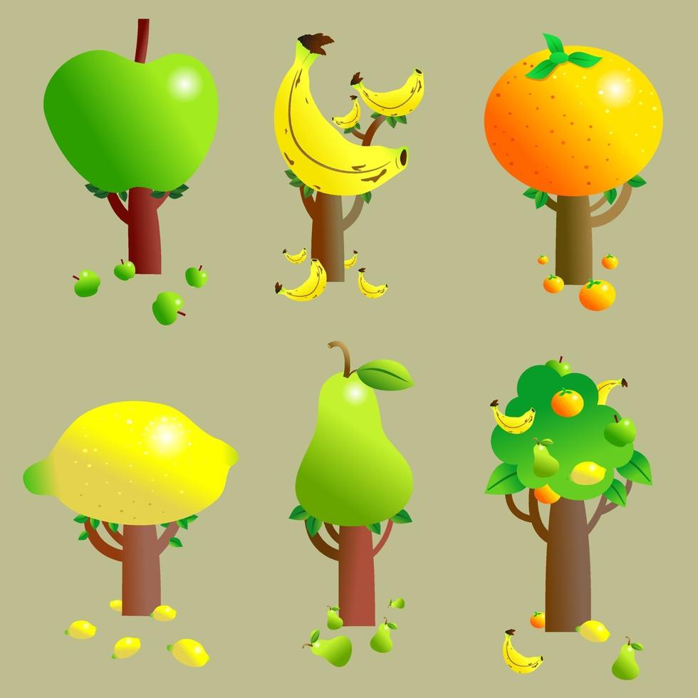 conjunto de imágenes prediseñadas de bosque de árboles frutales vector