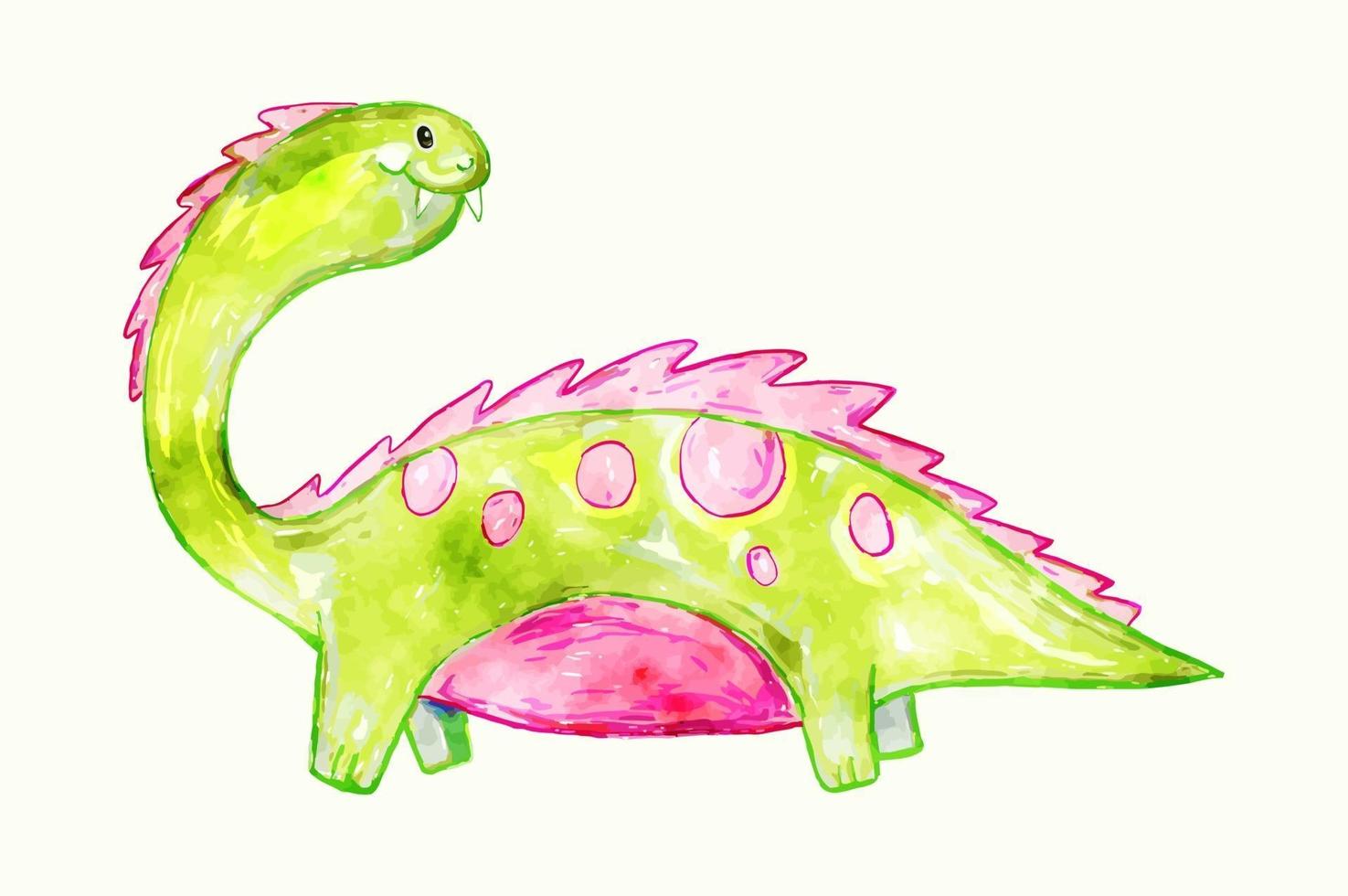 Cute Watercolor Sauropod Dinosaur vector