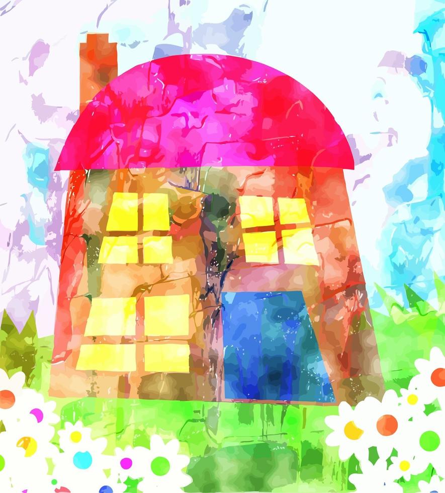 Watercolor House and Garden Painting vector