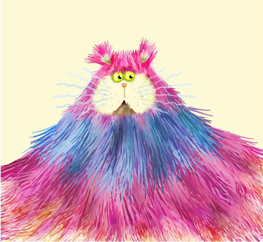 pintura divertida del retrato del gato esponjoso vector
