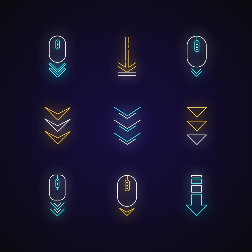 Scroll down buttons neon light icons set 3189396 Vector Art at Vecteezy
