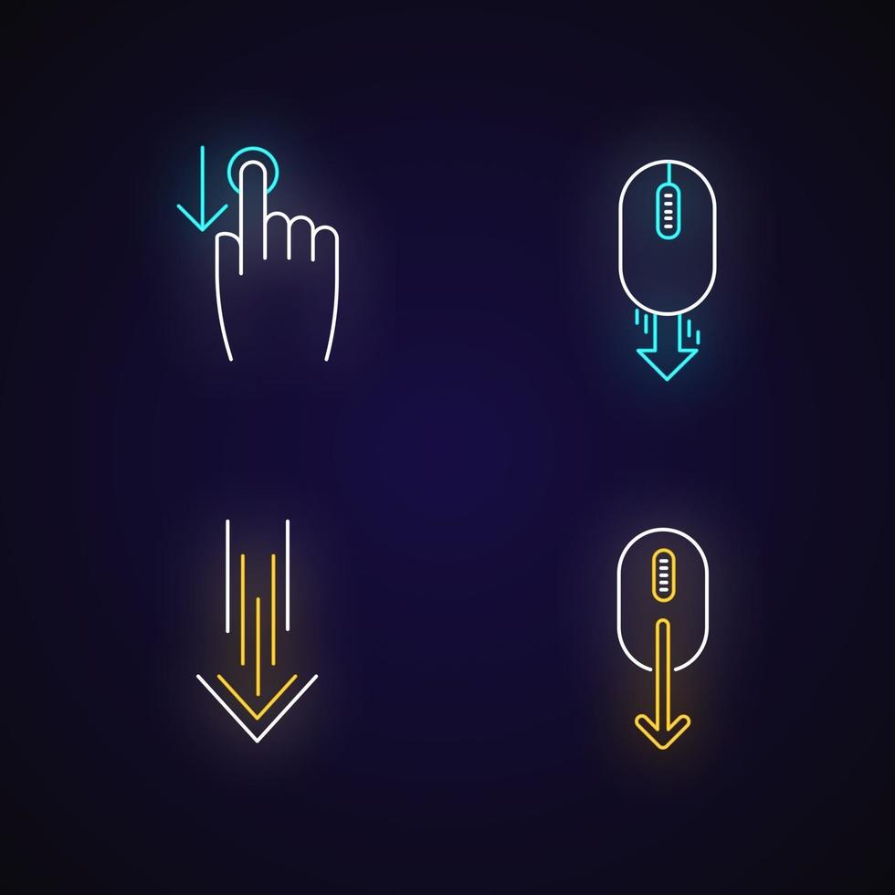 Scrolldown neon light icons set vector