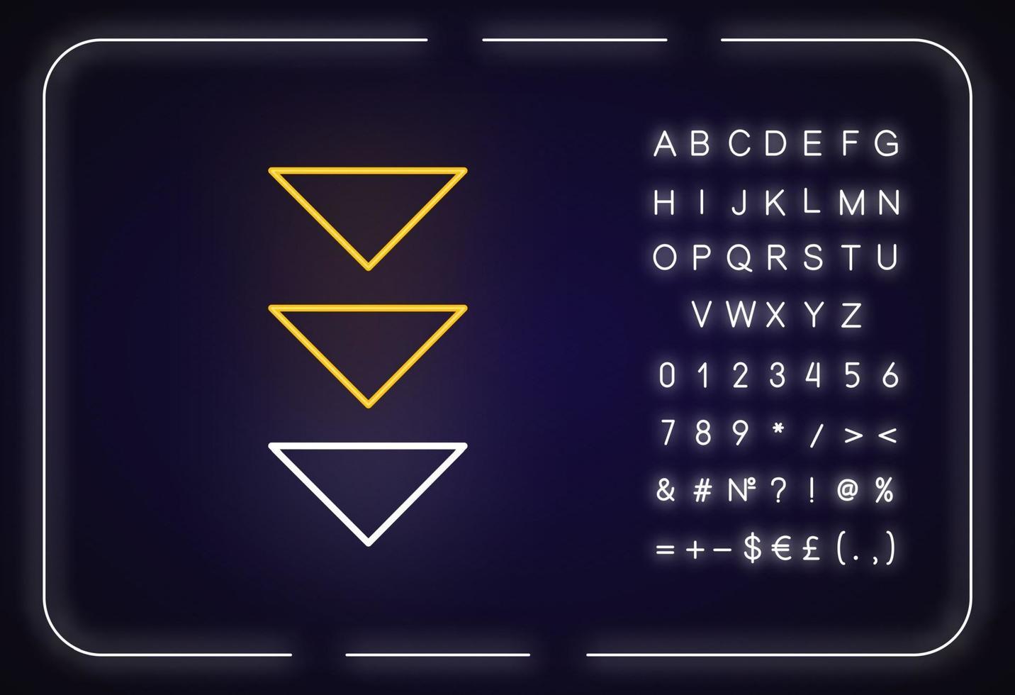 icono de luz de neón de tres flechas hacia abajo vector