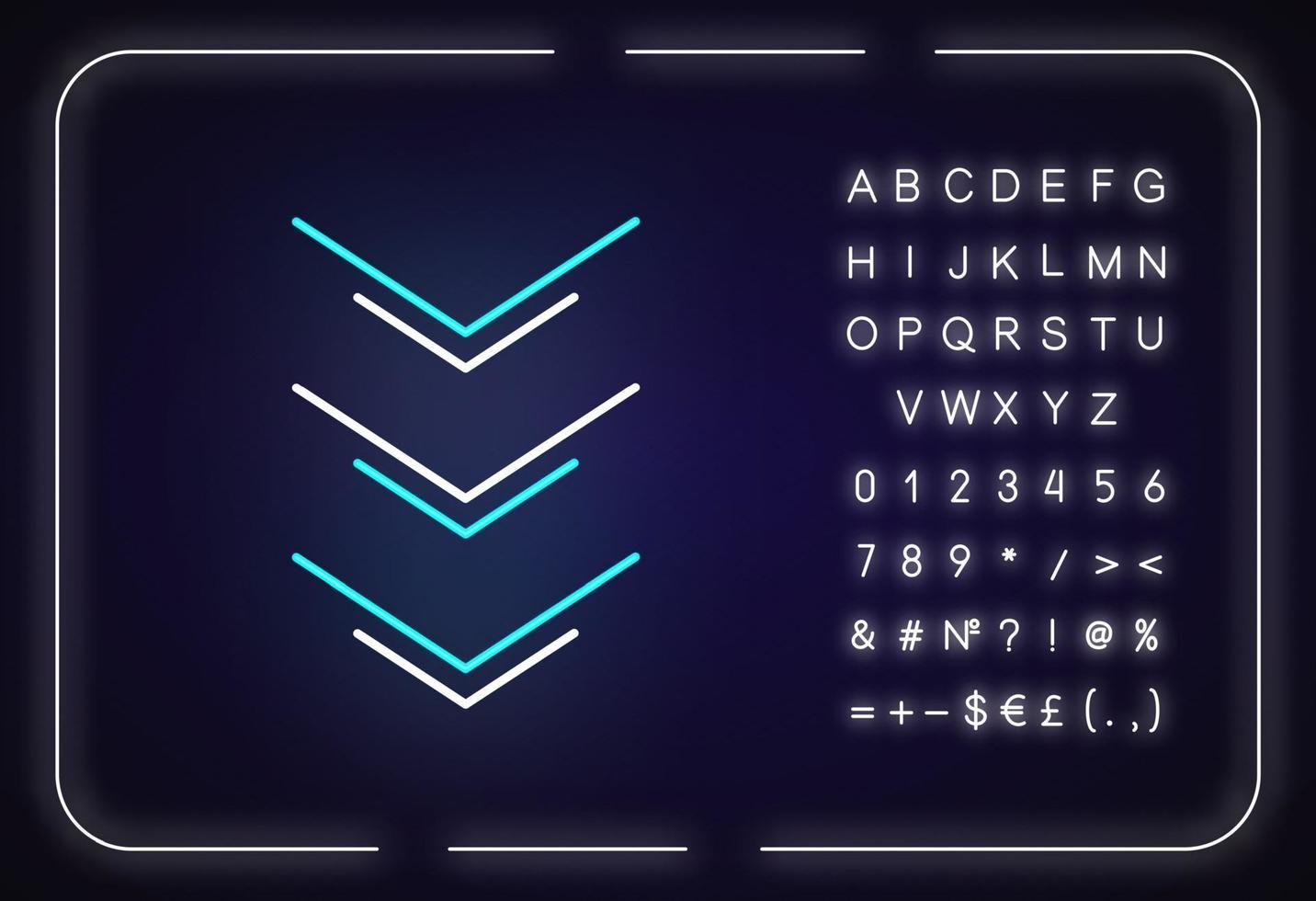 Three down arrows neon light icon vector