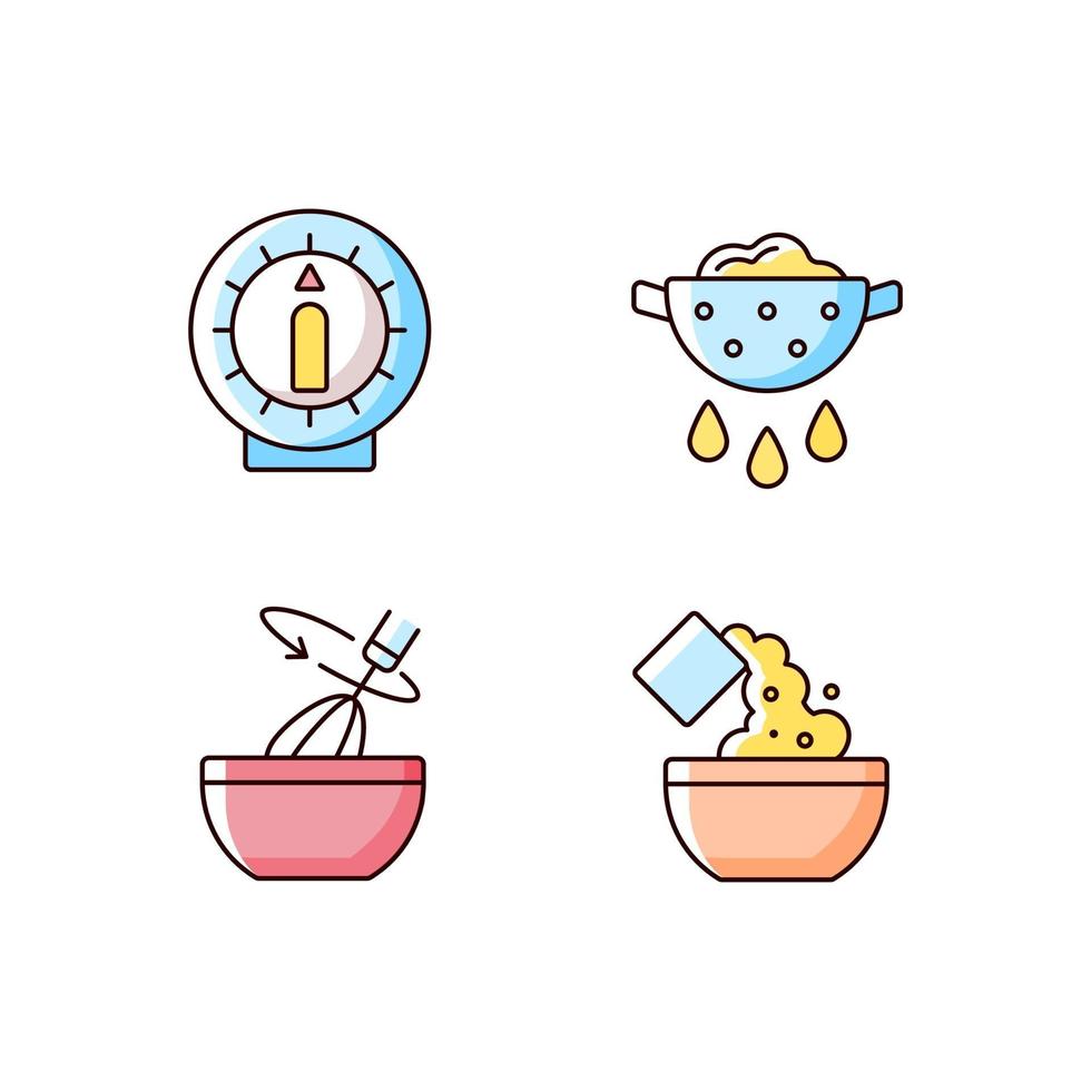 preparación de alimentos, rgb, color, iconos, conjunto vector