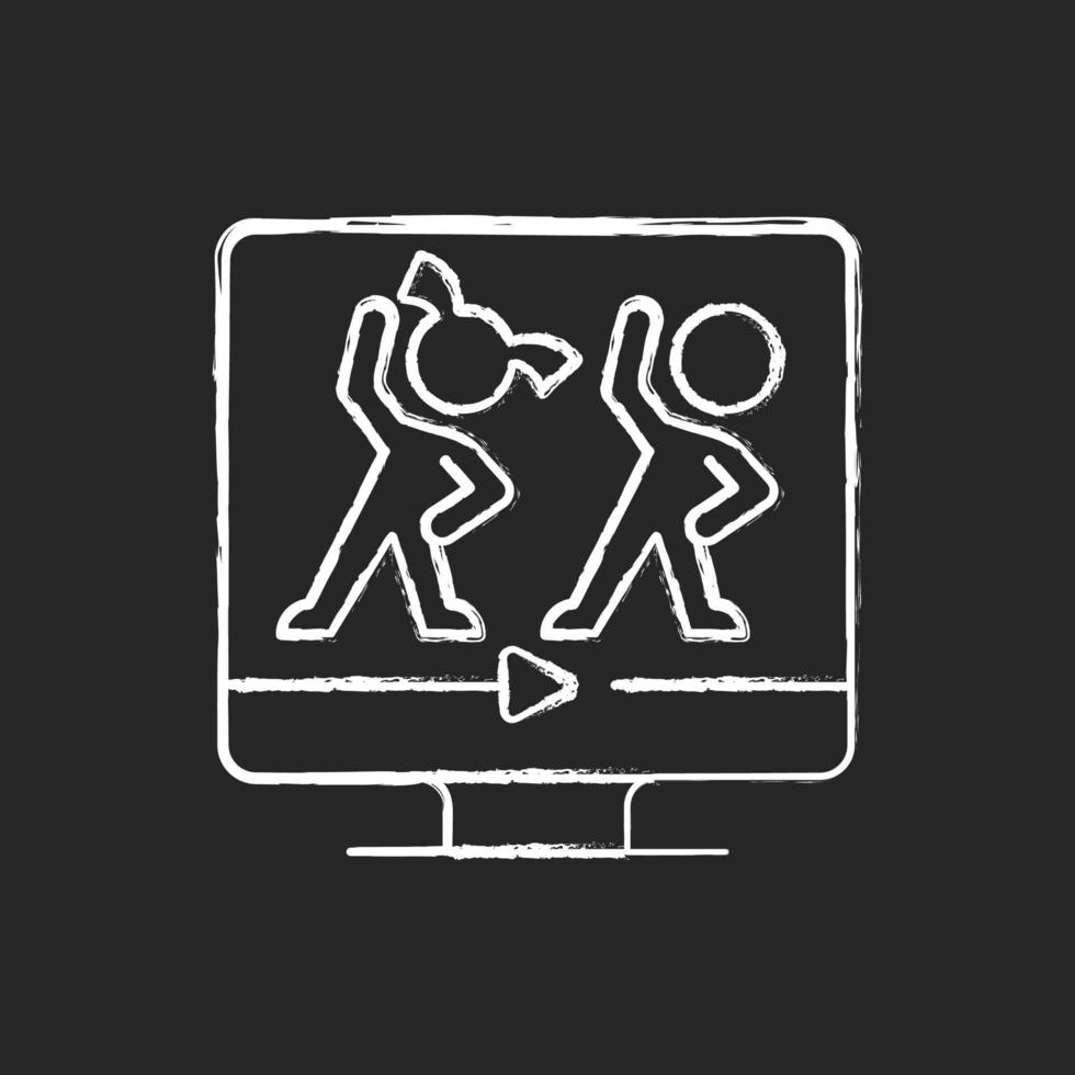 Online aerobic for kids chalk white icon on dark background. vector