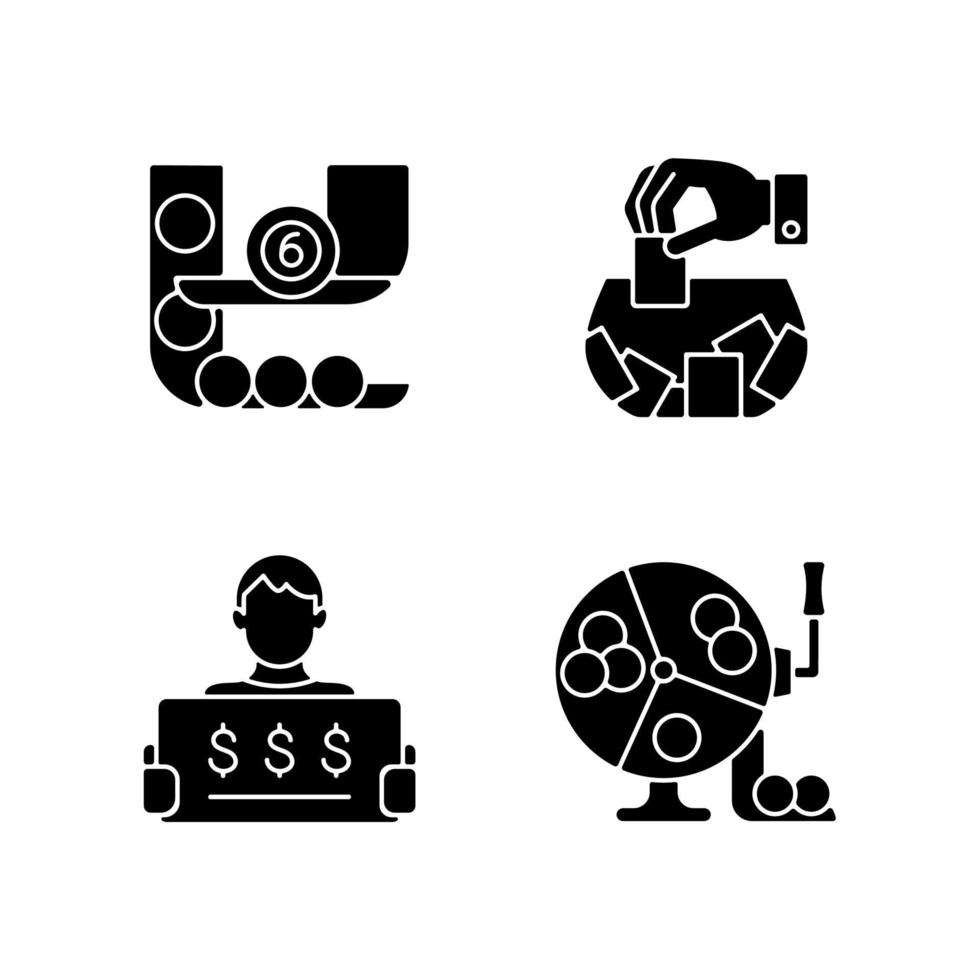 Lottery formats black glyph icons set on white space vector