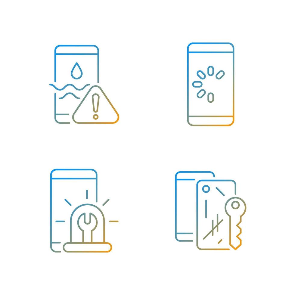 problemas habituales del teléfono móvil conjunto de iconos de vector lineal degradado