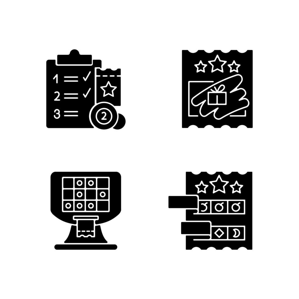 Lottery conduction black glyph icons set on white space vector