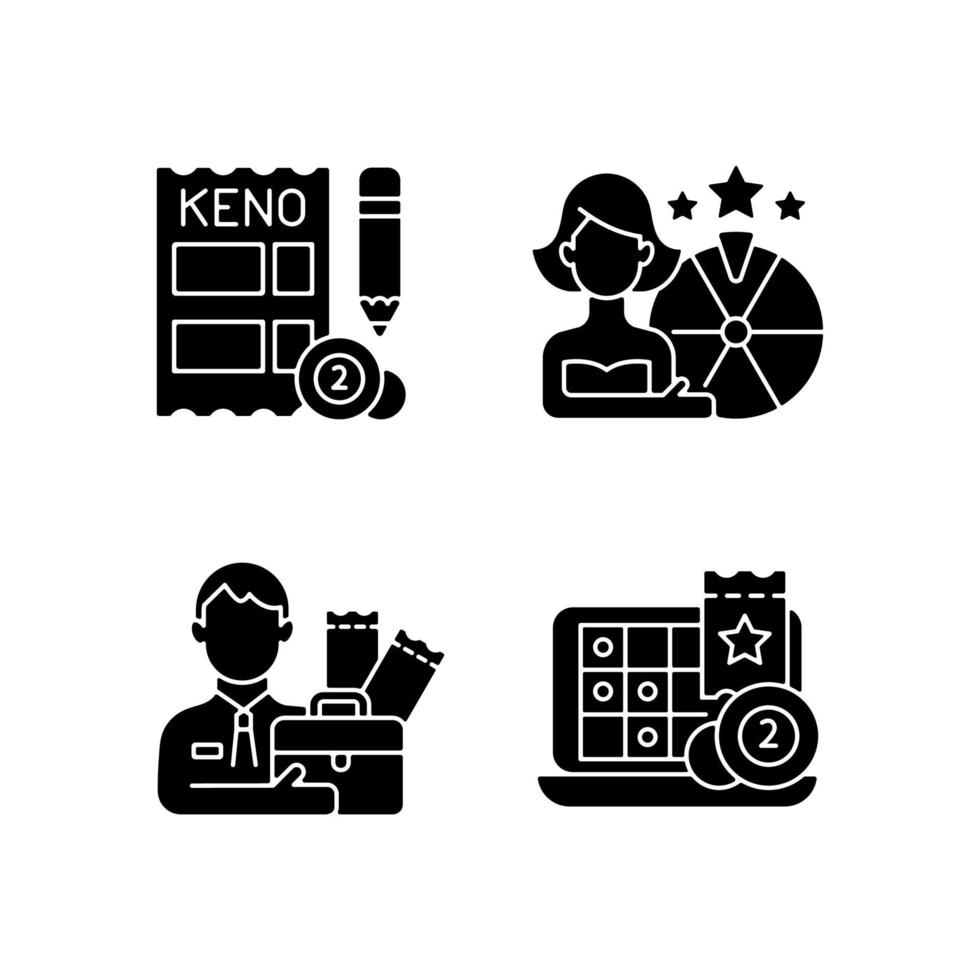 Lottery-like gambling games black glyph icons set on white space vector