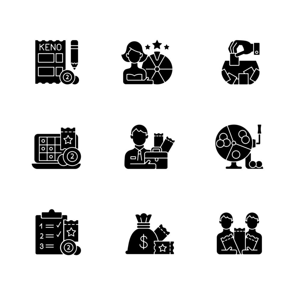 tipos de juegos de azar iconos de glifos negros en espacio en blanco vector