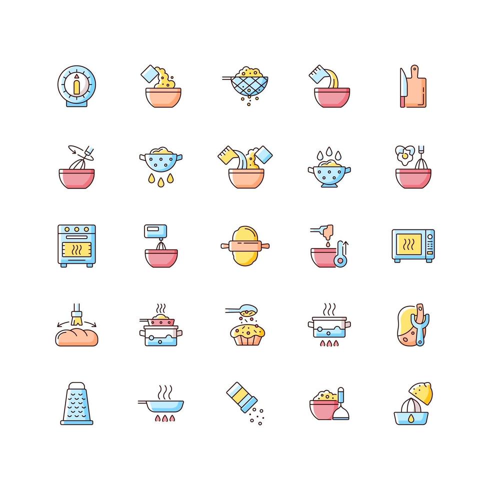 Cooking instruction RGB color icons set vector