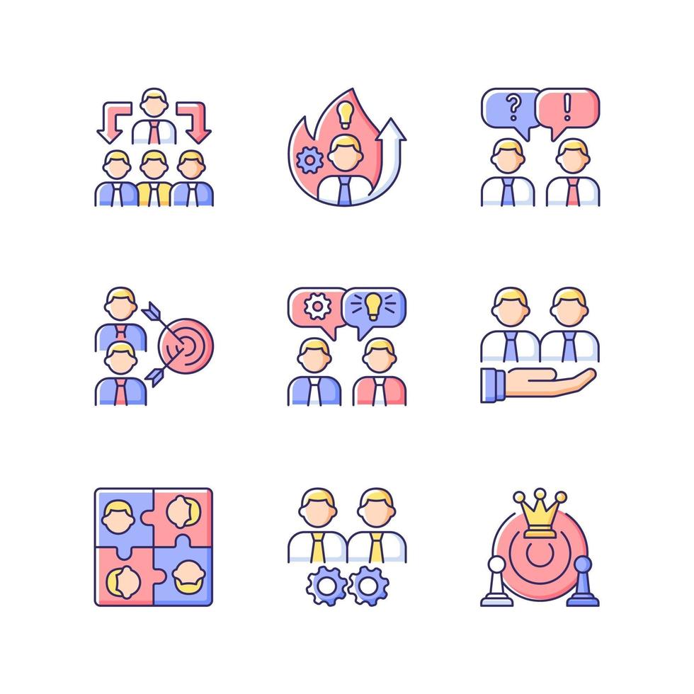 Team working RGB color icons set vector