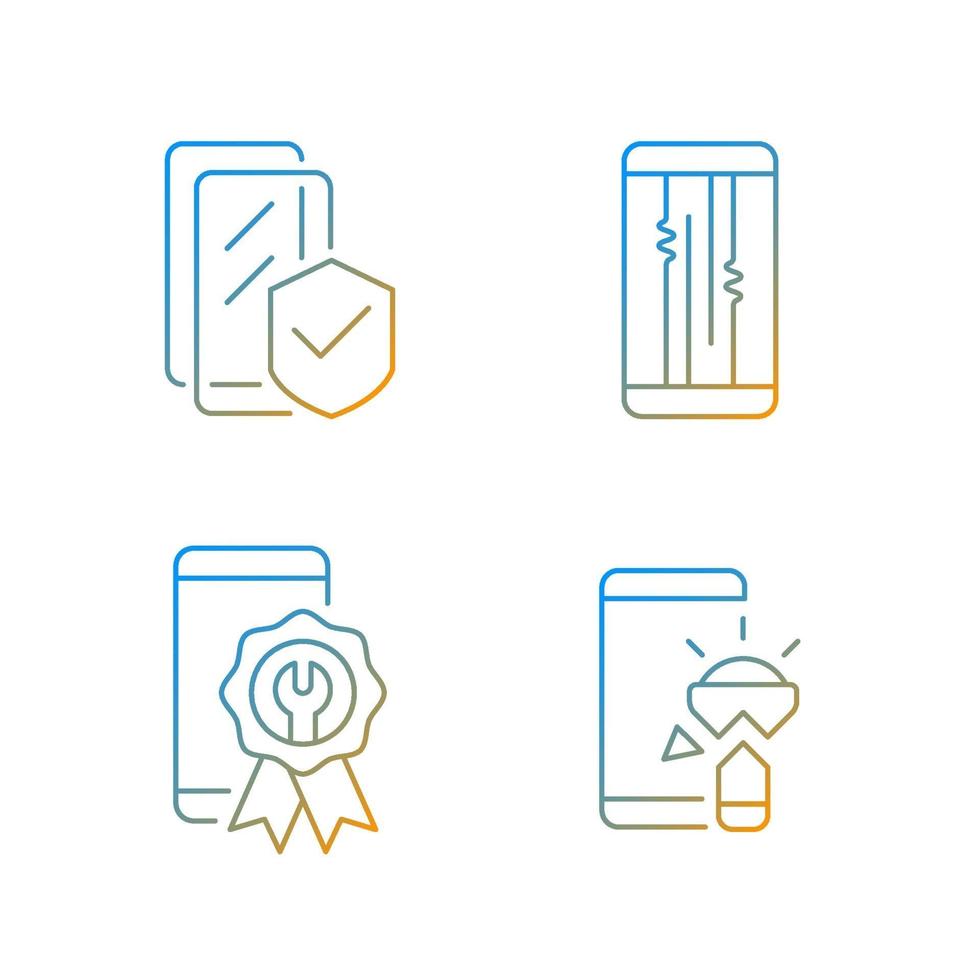 Common phone breakdowns gradient linear vector icons set