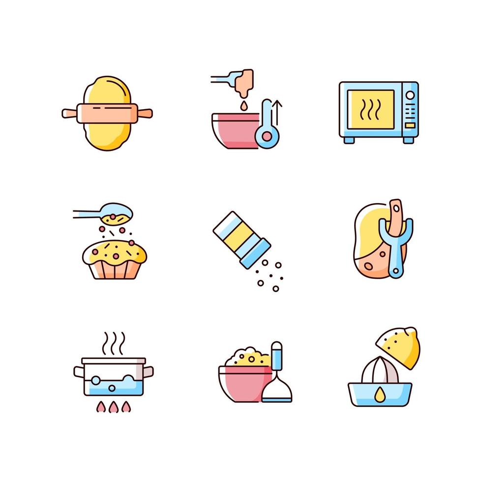 Cooking RGB color icons set vector