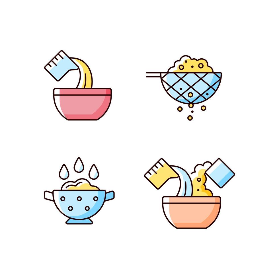 Food preparation instruction RGB color icons set vector