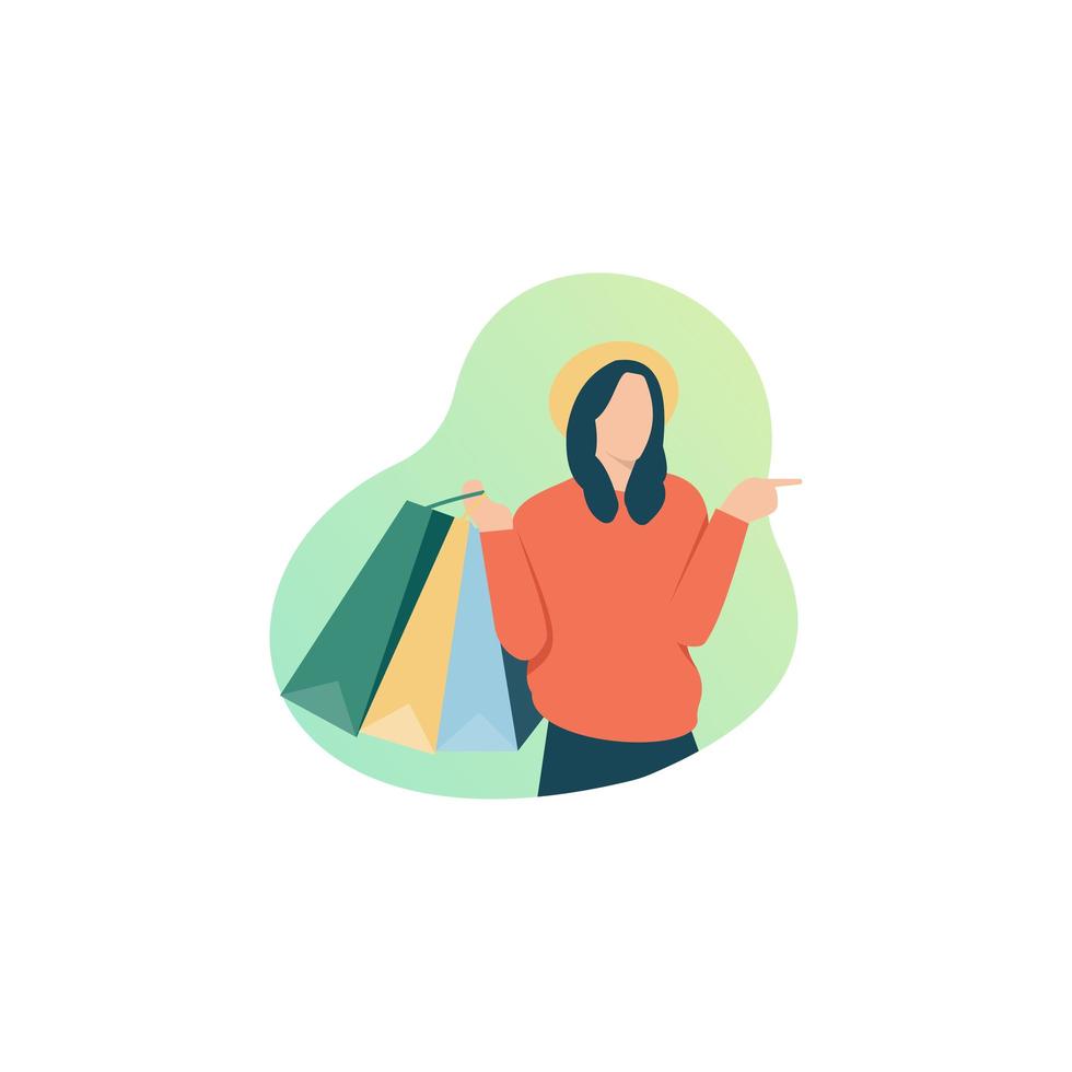 Flat people characters happy shopping woman concept. Illustration. vector