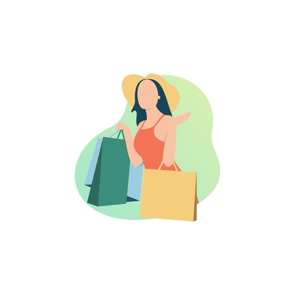 Flat people characters happy shopping woman concept. Illustration. vector